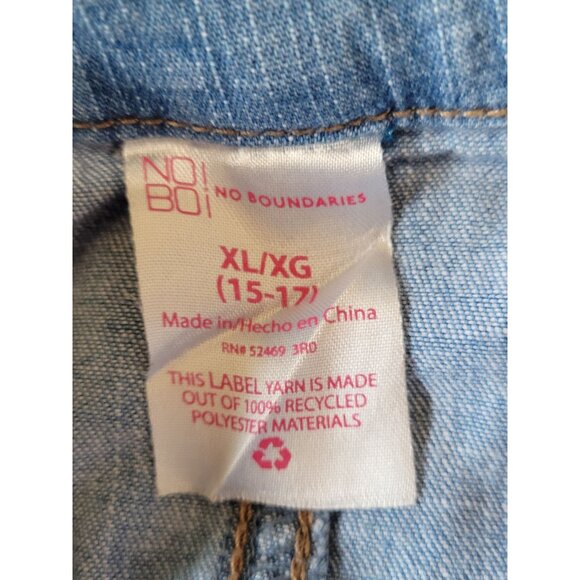 Denim Jumpsuit Juniors XL Button Front Elastic Cuffs No Boundaries Pockets Short - Picture 8 of 8